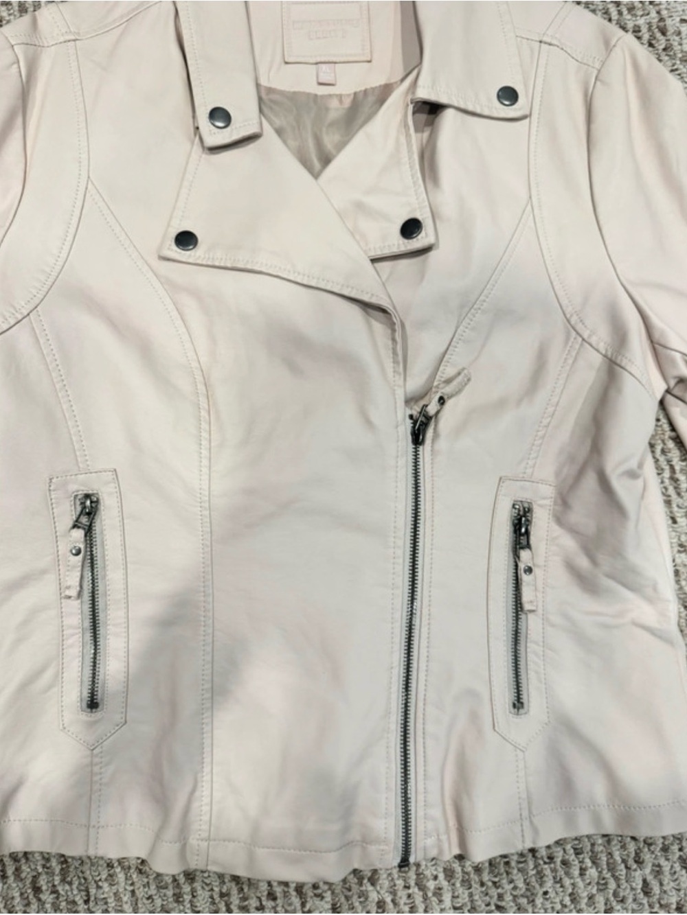 Max Studio Baby Pink Faux Leather Moto Jacket Coquette Sexy Girl Feminine XL - Picture 4 of 8